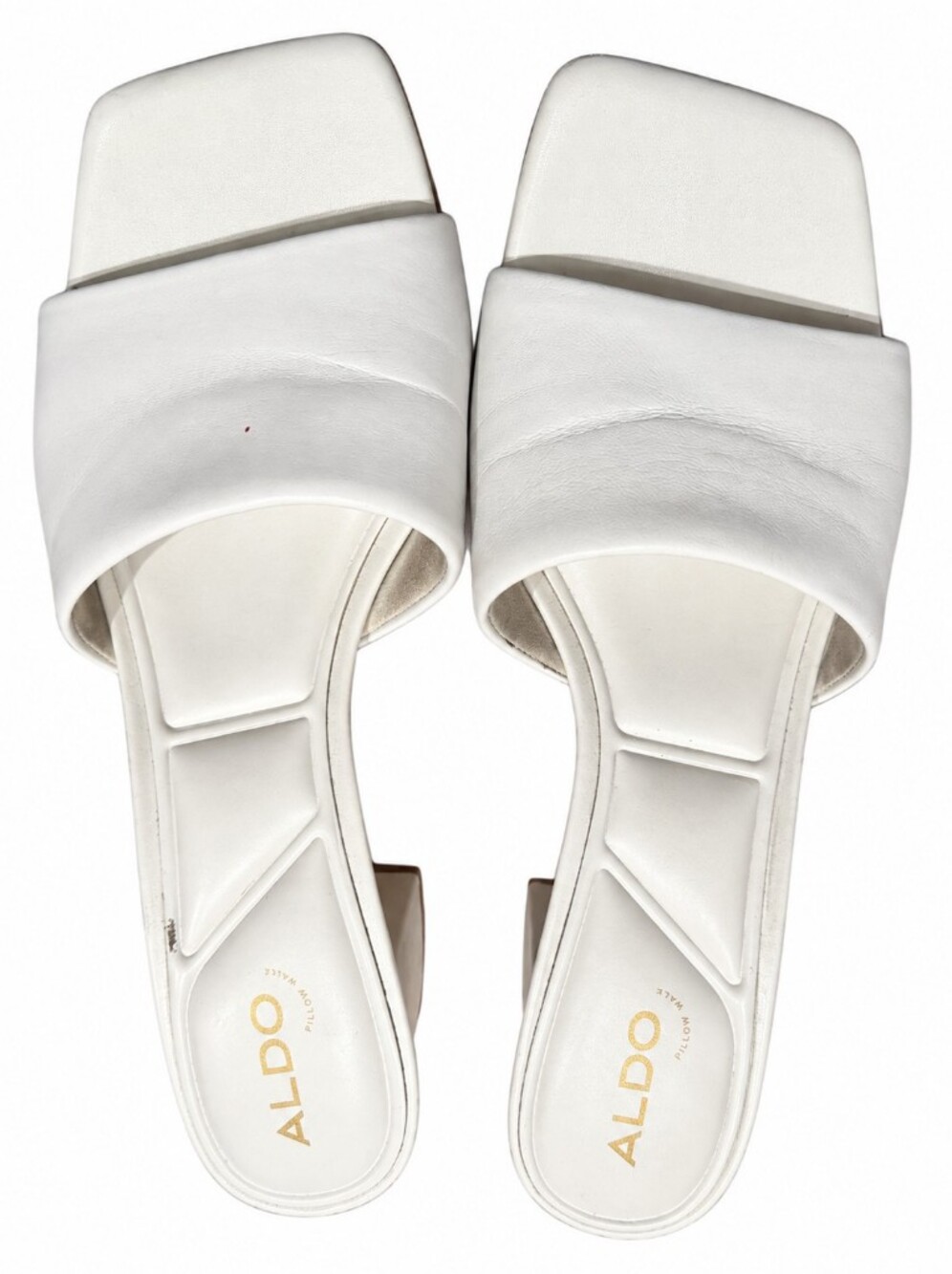 Aldo White Square-Toe Slide Mules